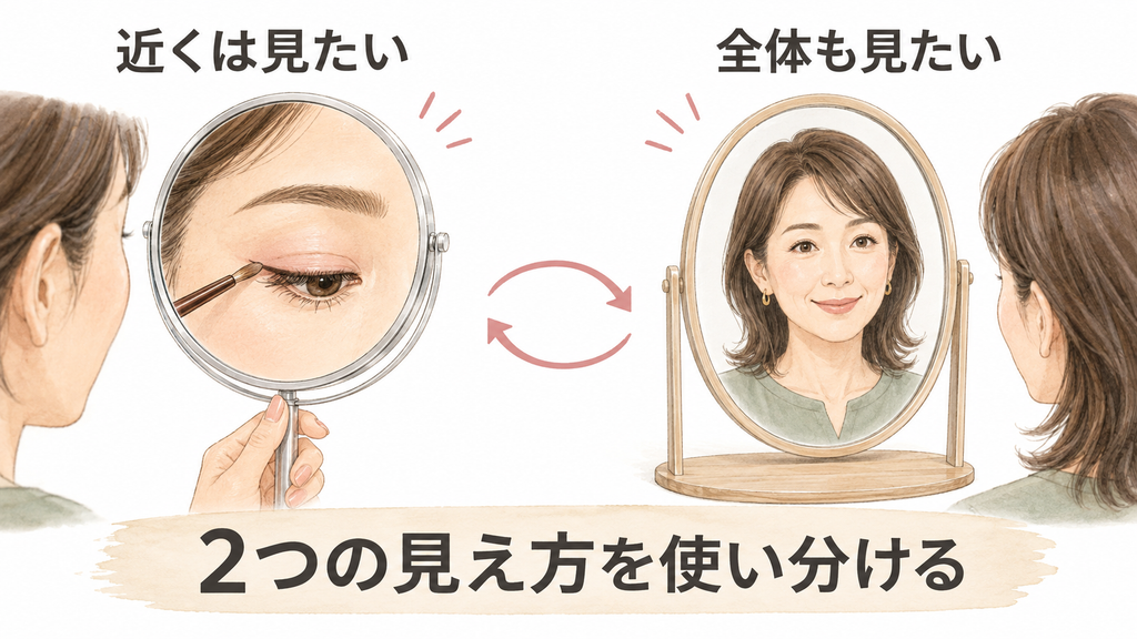 老眼メイクで拡大鏡と普通の鏡を使い分ける方法