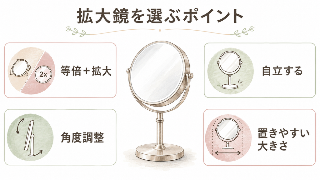 老眼メイクに使う拡大鏡の選び方と確認ポイント