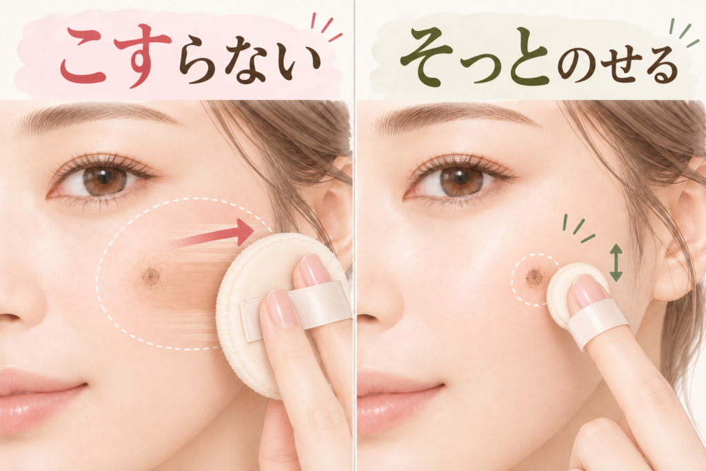 コンシーラーの厚塗りを防ぐため、こすらずそっとのせる使い方