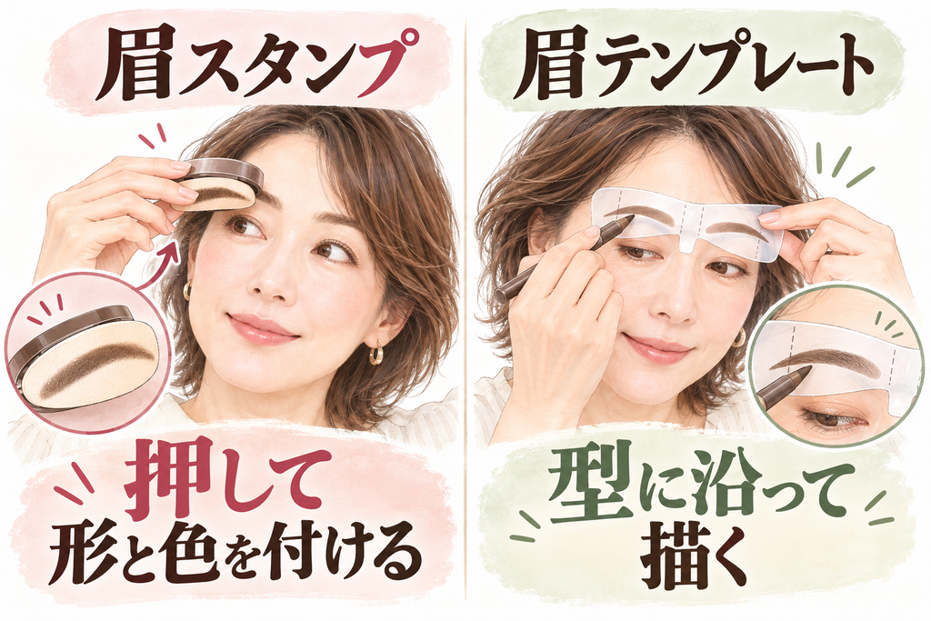 眉スタンプで形と色を付ける方法と、眉テンプレートに沿って描く方法の違い